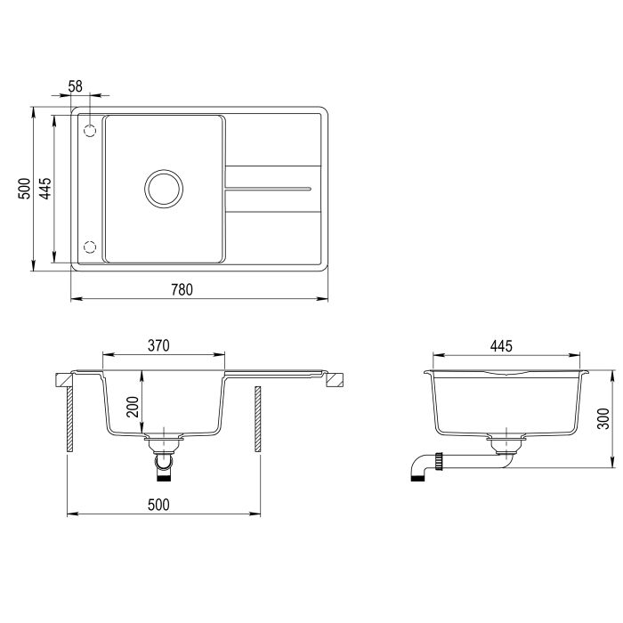Aquasanita Bella SQB101 Graphite 222| № 4084 | 780 x 500 мм
