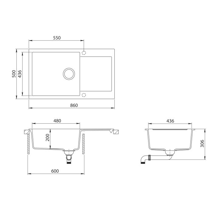 Aquasanita Tesa SQT104 Graphite 222 | № 8808 | 860 x 500 мм