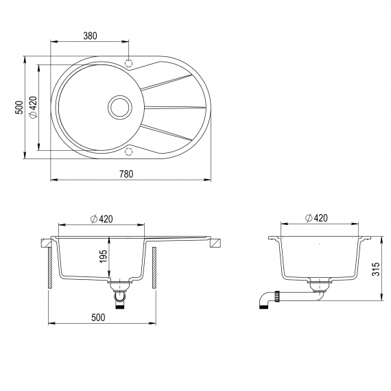 Helika Aquasanita Clarus SR101 Black metallic 601 | № 3344 | 780 x 500 мм